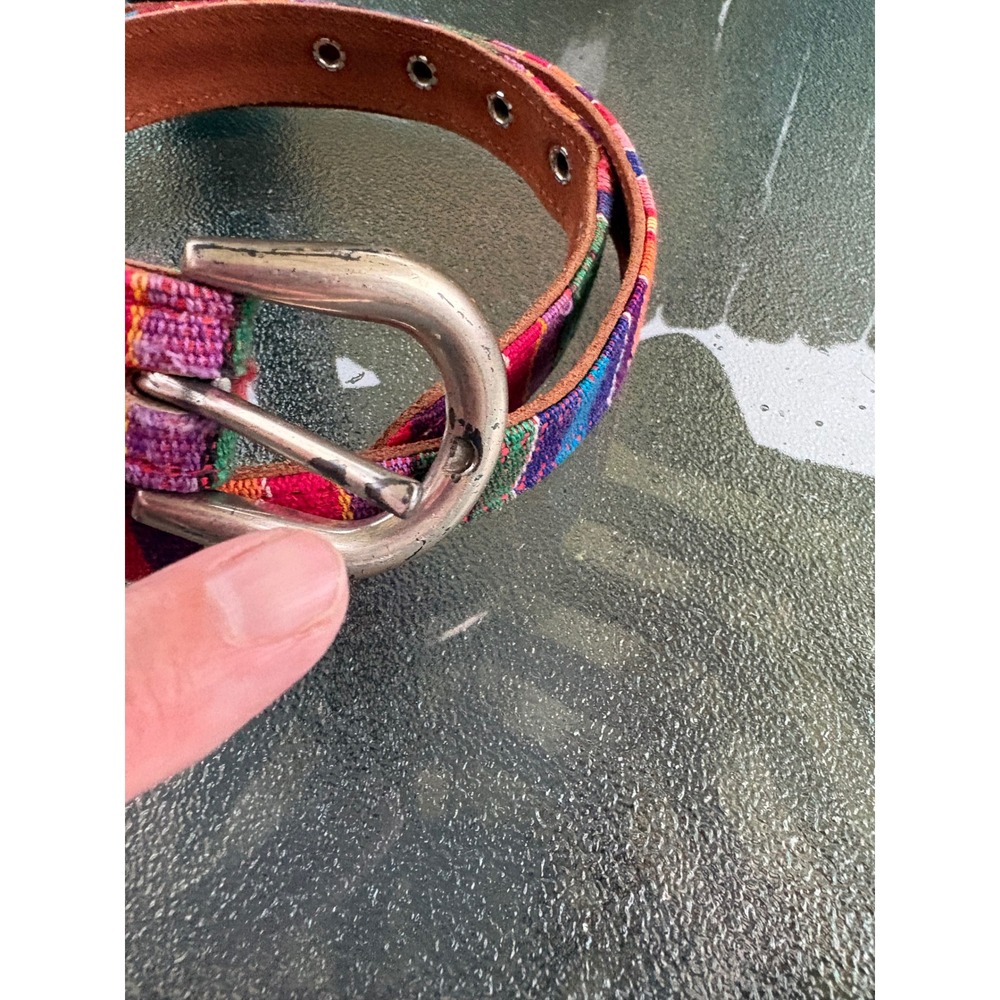 VTG Fossil Women Multi Wrap Belt Woven Striped Leather Pink Orange M BT830099702 - Picture 5 of 9